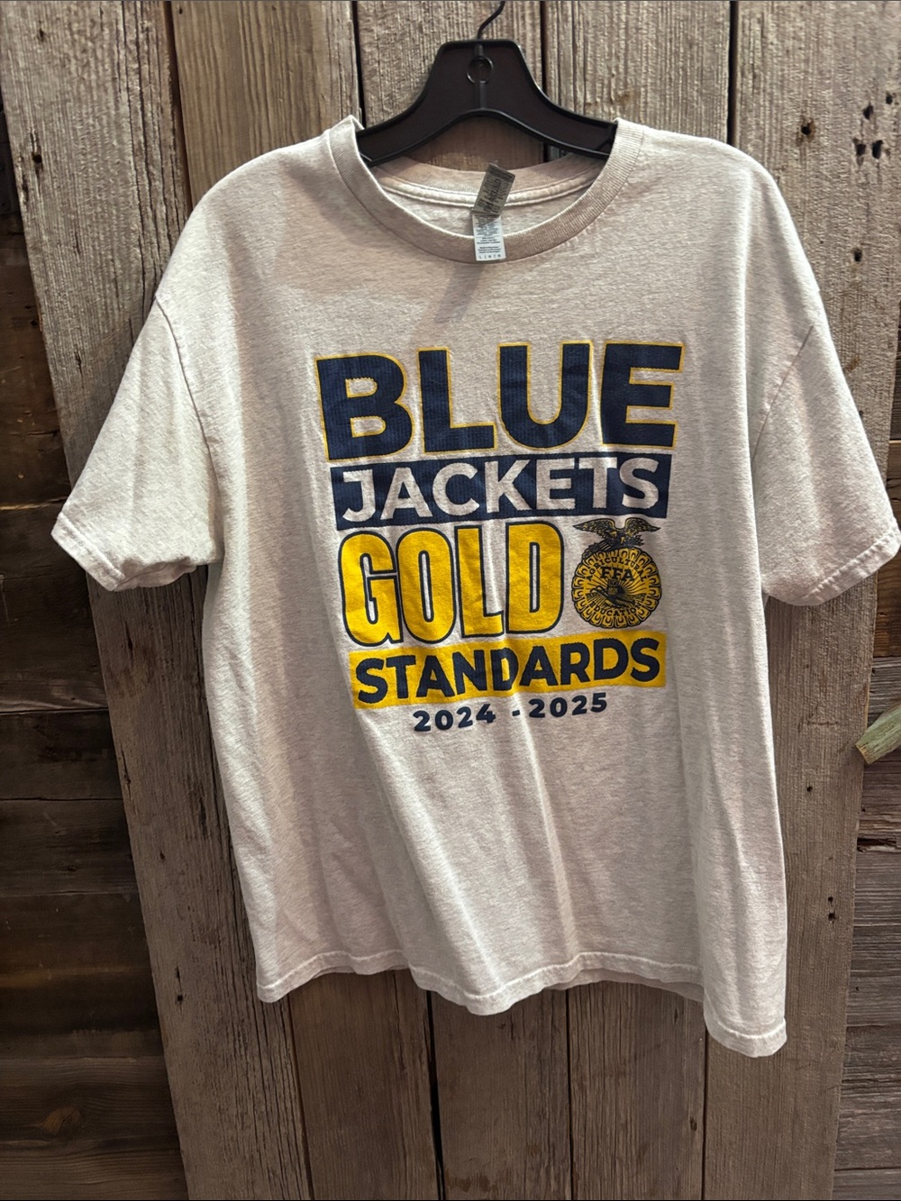 FFA Gildan White Tee with Navy & Yellow Blue Jackets Gold Standards Print